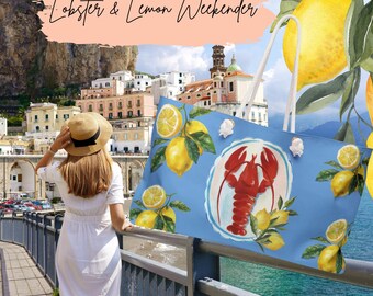 Lobster Lemon Fishermen Aesthetic Weekender Tote, Summer Tote, Amalfi Coast Lemon Tote, Positano Aesthetic, Cape Cod Tote Bag, Beach tote