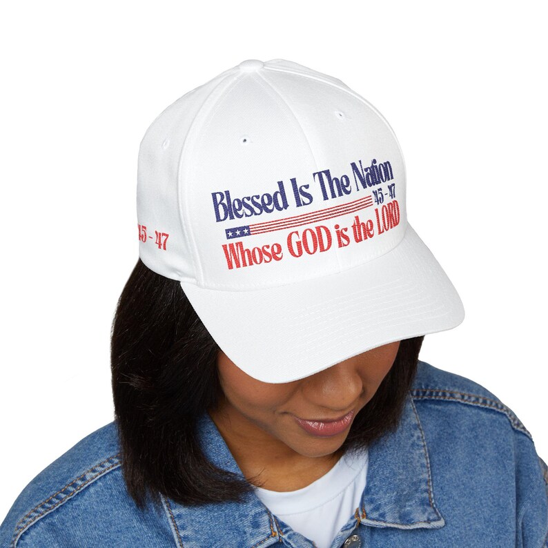 Embroidered Trump Baseball Hat: Patriotic USA, Blessed is the Nation image 4