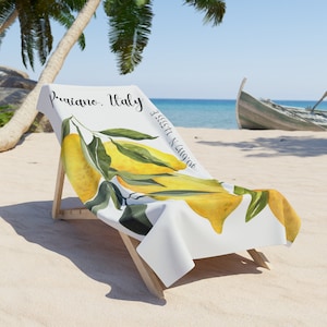 Praiano Italy Amalfi Coast Beach Towel Vacation Beach Towel Trendy Italian Pool Towel Honeymoon Gift Italy Travel Positano Lemons Towel