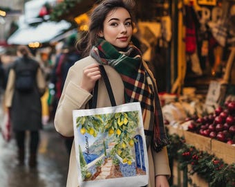 Amalfi Coast Andiamo Lemons Tote Bag l Italy Travel Souvenir Tote l Italy Vibes Tote l Eco-Friendly Canvas Bag l Positano tote l Italy Gift
