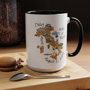 Custom Italy Travel Coffee Mug, Map of Italy Coffee Cup, Italy Honeymoon Gift, Wedding in Italy Gift, Italy Gifts, Italy Vacation Souvenir