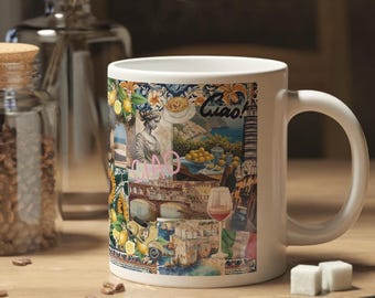 La Dolce Vita Italia Collage Jumbo Taza de Café - Ciao Bella Italia Regalo