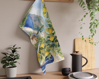 Amalfi Coast Lemon Kitchen Tea Towel: Italian Decor