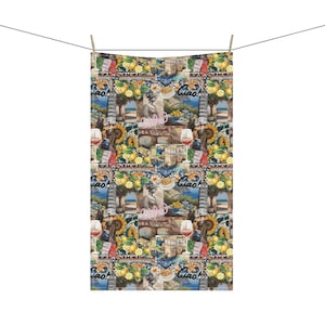 La Dolce Vita Italiaanse esthetische collage theedoek, theedoek Italië, cadeau gastvrouw, Italiaanse keuken, cadeau voor liefhebber van Italië, positano-citroenen
