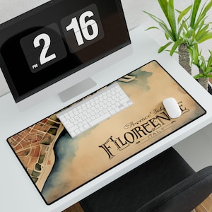 Plan de Florence, Italie : Tapis de bureau pour bureau à domicile, Italie l Cadeau pour voyageur l Cadeaux pour étudiants l Poste de travail élégant l Cadeau pour l'Italie l Tapis de bureau Toscane