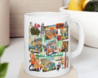 Taza de café con collage de Italia personalizada: recuerdo de La Dolce Vita