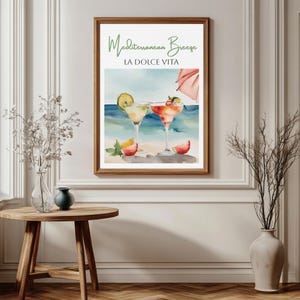 Mediterranean Breeze La Dolce Vita Italian Cocktails Poster, Bar Cart Poster, Trendy Art, Minimalist Italy Retro Print, Signature Drink Art