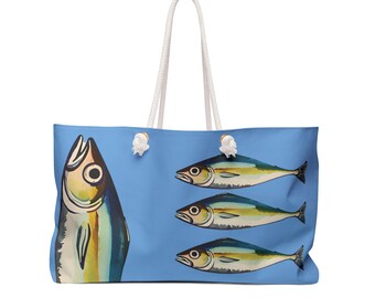 Sardine Fishermen Weekender Tote Bag: Nautical Beach Travel Bag