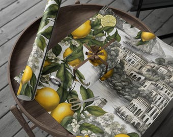 Amalfi Coast Lemon Toile Gift Wrap: Italian Scenery Wrapping Paper