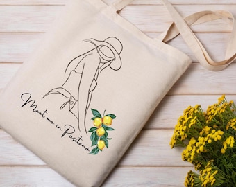 Italy Summer Canvas Beach Tote: Amalfi Coast Design