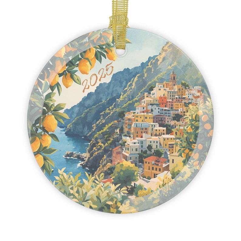 Amalfi Coast Italy Glass Ornament: Watercolor Travel Souvenir image 2