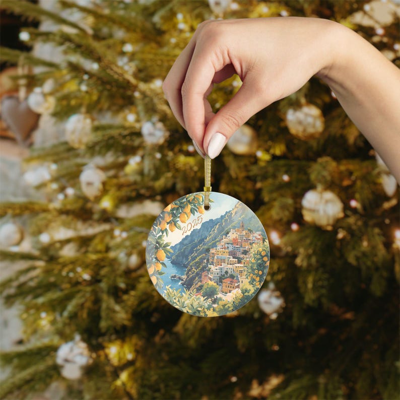 Amalfi Coast Italy Glass Ornament: Watercolor Travel Souvenir image 4