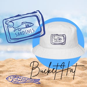 Sardines Embroidered Bucket Hat, Trendy Summer Hat, Fishing Lover Gift, Casual Outdoor Accessory, Beachwear, Vacation Essentials, Fishermen