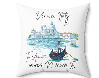 Venice Italy Pillow: Watercolor Art, 'Ti Amo' & Coordinates