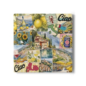 Italy Collage Ceramic Coaster Set, Italian Dolce Vita Home Decor, Mediterranean Drink Coasters, Travel Lover Gift, Kitchen Table Accessories