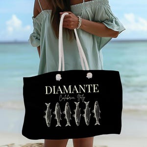 Diamante Calabria Italy fishermen aesthetic Weekend tote bag l Italy Tote l bridesmaid tote l Oversized bag l Italy Duffel l sardines bag