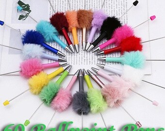 NEW 60pcs FLUFFY Beadable pens random color mix