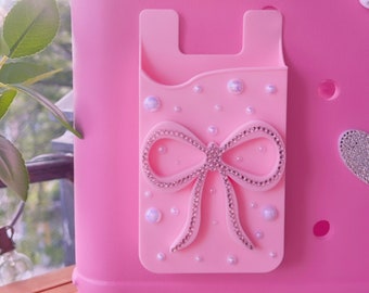 Bogg Bag Phone Holder: Rhinestone Bow & Pearls
