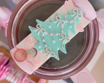 Luxury Stanley Lid Topper | Sparkly Christmas Tree With Bows