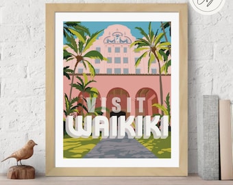 Hawaii Travel Poster | Waikiki Poster, Travel Wall Art, Travel Gift, Travel Print, Art Print, Wall Art, Home Decor, Gift
