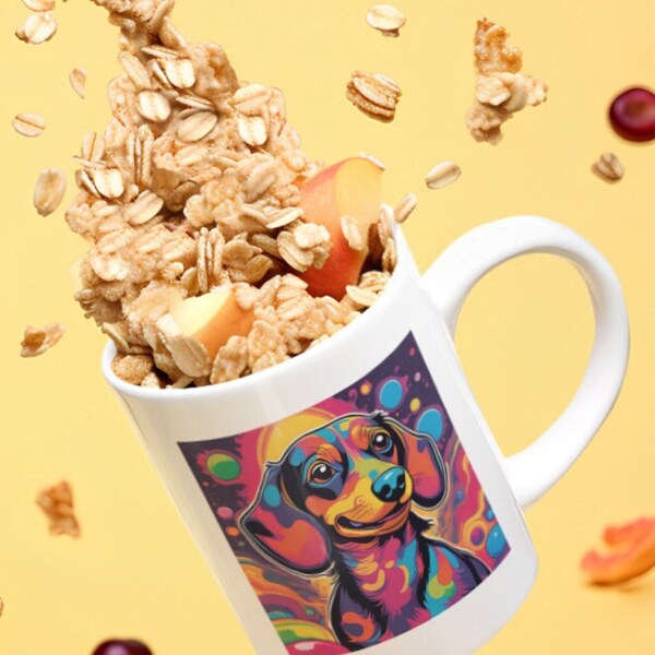 Hypercolor short hair design. Dachshund Ceramic Mug 325ml, Dishwasher and Microwave safe! DOXSIN