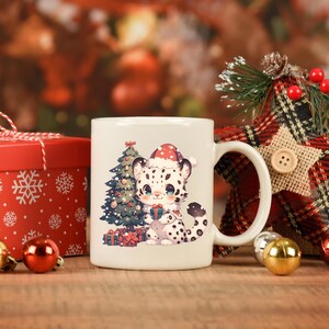 Christmas Snow Leopard Png, Christmas Art Sublimation Design, Holiday Festive Graphics Prints, Cute Winter Clipart, Christmas Gift Download