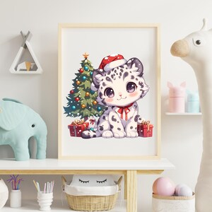 Christmas Snow Leopard Png, Christmas Art Sublimation Design, Holiday Festive Graphics Prints, Cute Winter Clipart, Christmas Gift Download