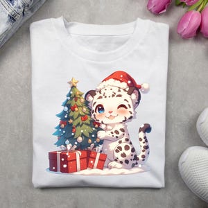 Christmas Snow Leopard Png, Christmas Art Sublimation Design, Holiday Festive Graphics Prints, Cute Winter Clipart, Christmas Gift Download