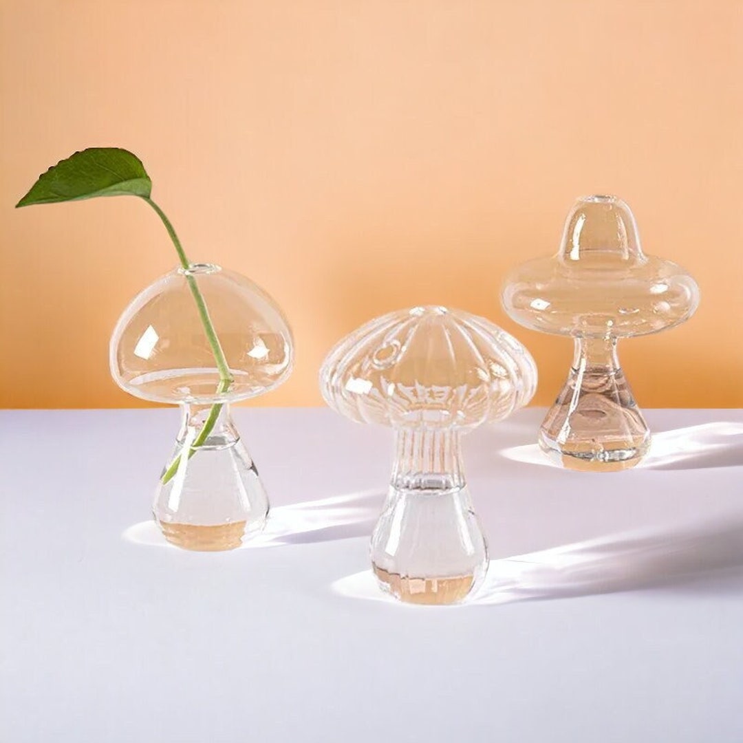 Glass Mushroom Vase Mushroom Vase Clear Mushroom Vase Mushroom Bud Vase