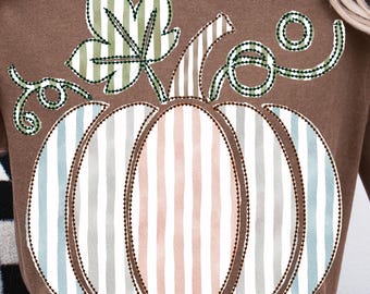 Preppy Patchwork Pumpkin PNG, Girly Fall Design (Digital Download)