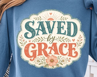 Salvado por la Gracia Png, Diseño de Camiseta de Fe Cristiana, Diseño de Sublimación de Versículo Bíblico Religioso, Gráfico Cristiano Vintage, Camiseta de Jesús PNG