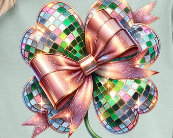 Disco Shamrock PNG, Coquette Bow, St. Patrick's Day (Digitaler Download)