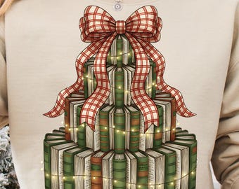 Christmas Book Tree PNG, Retro Christmas Reading Sublimation Design, Librarian Christmas Png, Christmas Season Digital Download for Teachers
