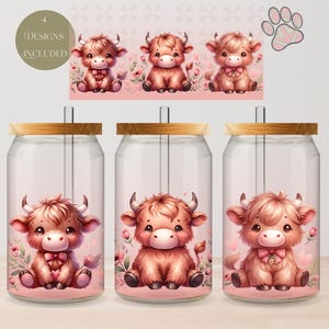 Jolie vache des Highlands, Papier peint Libbey de 16 oz, Noms de motifs par sublimation, Motifs d&#39;impression par sublimation de vache, Motifs de sublimation pour gobelets