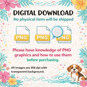 Puede incluir: Un gr&aacute;fico de descarga digital con tres iconos de archivo PNG, una lupa y un cachorro de beagle. El texto dice: DIGITAL DOWNLOAD, No physical item will be shipped, Please have knowledge of PNG graphics, All images are 300 dpi.