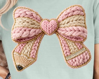 Faux Yarn Valentine Teacher Pencil Bow PNG, Chunky Knit Coquette (Digital Download)