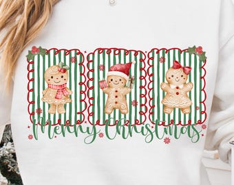 Trendy Gingerbread Merry Christmas Shirt Png, Gingerbread Svg, Christmas Coquette Png, Cute Watercolor Gingerbread Png