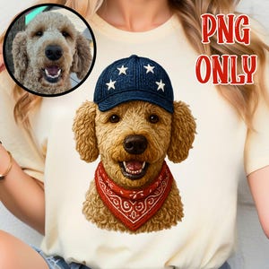 Custom Faux Embroidery Style Pet Portrait • Embroidered Dog or Cat Png • Digital Download • Cute Pet Illustration • Patriotic Style Pet Art