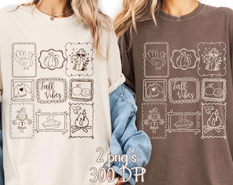 Retro Fall Vibes Doodle Collage PNG (Digital Download)