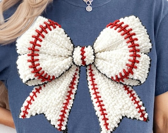 Baseball Bow PNG, Faux Latch Hook Yarn, Coquette Shirt Design (Digital Download)