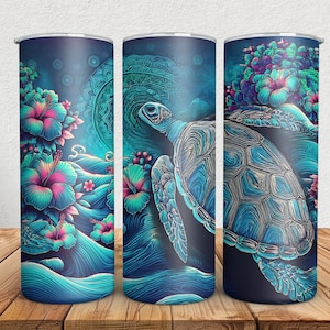 Sea Turtle Tumbler Sublimation, 20oz Skinny Tumbler Design, Beach Tropical Coffee Tumbler Wrap for Summer Crafts - Digital Download