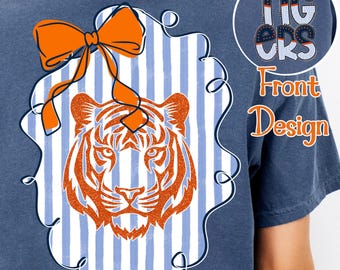 Tigers Coquette Football png Kokette Bogen png Preppy Football png Digitaler Download T-Shirt Design Sublimation Navy und Orange Sport Png