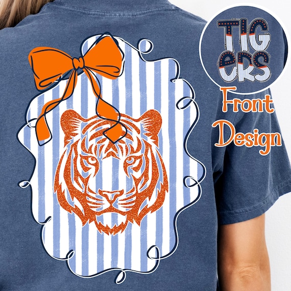 Tigers Coquette Football png Coquette bow png Preppy Football png Digital Download T Shirt Design Sublimation Navy and Orange Sports Png