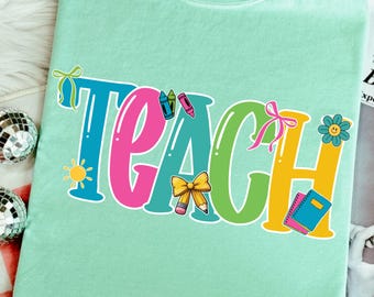 Coquette Teach Design PNG, Retro Teacher Sublimation (Digital Download)