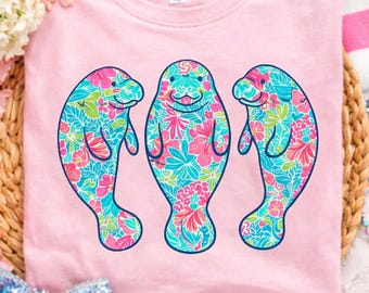 Blumen-Seekuh-T-Shirt-Design PNG, Sublimationsdatei für Seekuh-Liebhaber, bunte Meeresleben-Grafik, Ozeantier druckbare Kunst, Lilly P