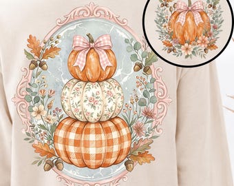Coquette Pumpkin Png, Fall Pumpkin Png, Bow Pumpkin Graphic, Fall Pumpkin Patch Pocket Design, Vintage Fall Front and Back Sublimation png