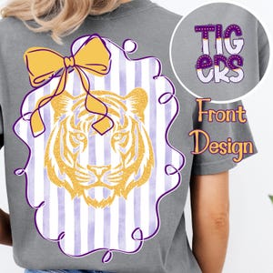 Tigers Coquette Football png Coquette bow png Preppy Football png Digital Download T Shirt Design Sublimation Purple and Yellow Glitter Png