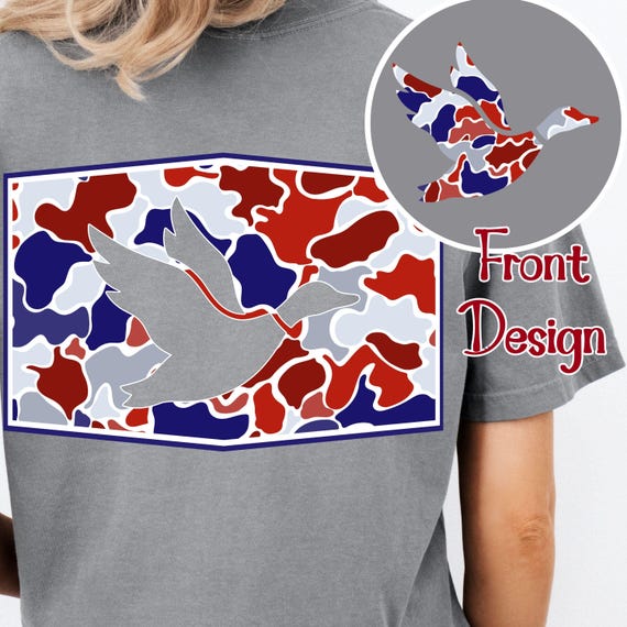 Red White Blue Duck Hunting Shirt PNG, Camo Local Boy PNG, Duck Call Design, Flying Mallard Duck Sublimation, Mens 4th of July Design