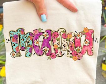 Blumen Leopard Mama PNG | Sublimationsdesign | Muttertags-Shirt PNG | Boho Mama Digitaler Download | Mama Sublimation PNG