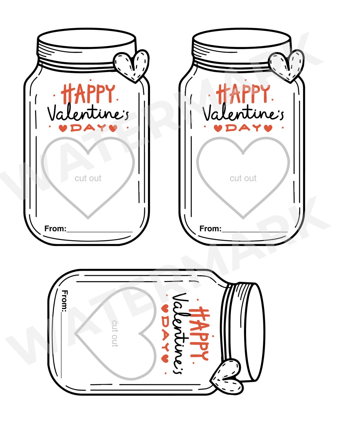 Valentines Heart Jar Candy Bag Printable Valentine, Treat Tag